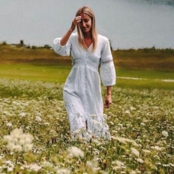 Anthropologie Ebba Bohemian Eyelet Lace Midi Dress - Picture 2 of 8